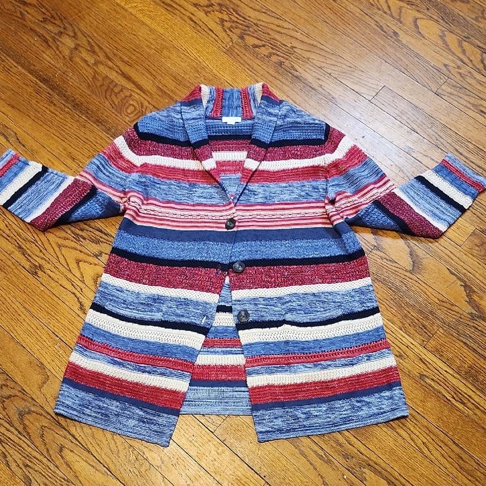 J. Jill Striped Sweater - Red, Blue, Gray